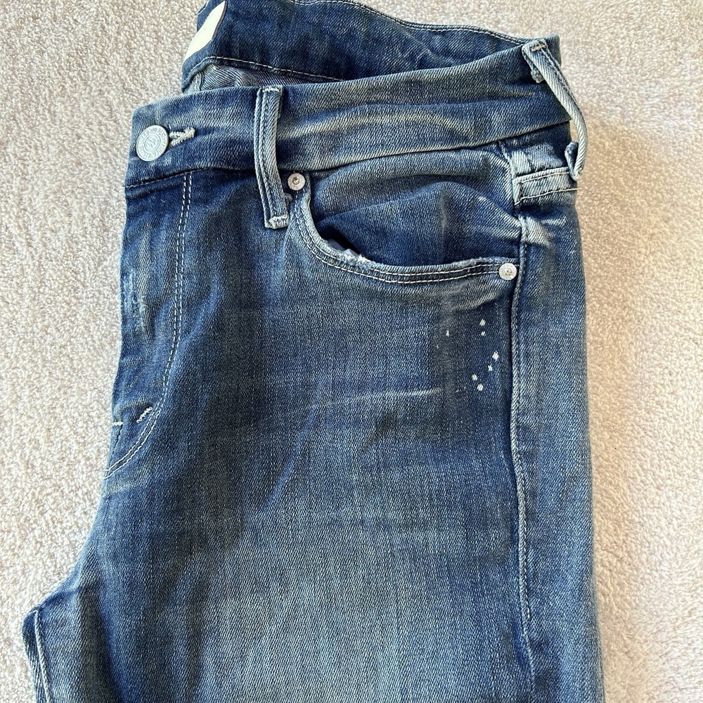 Mother‎ Sz 25 The Looker Ankle Fray Jeans Blue Skinny Slim Stretch Double Time - Picture 10 of 13